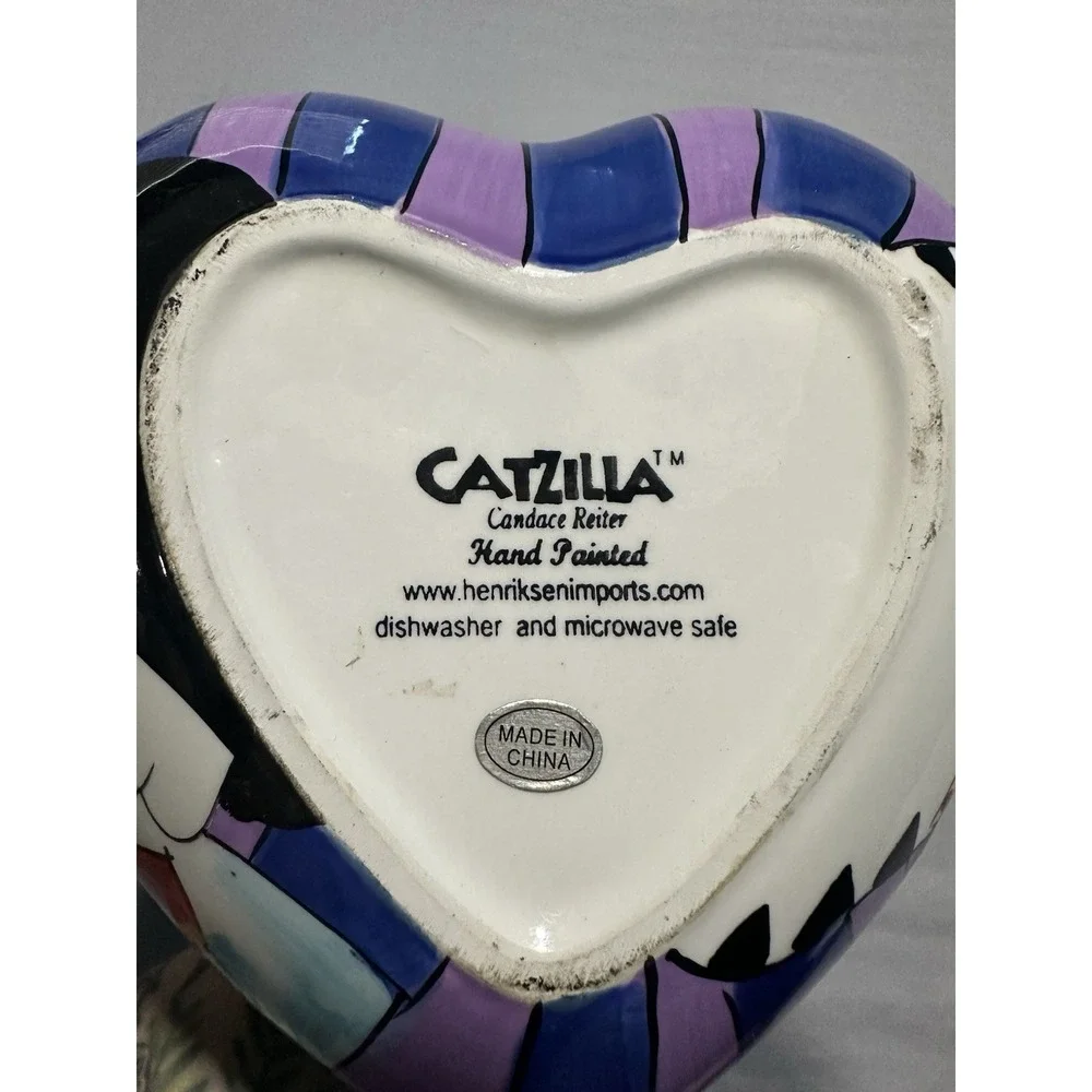 2002 Candace Reiter Designs Catzilla CATS Heart Shaped Ceramic Bowl 7